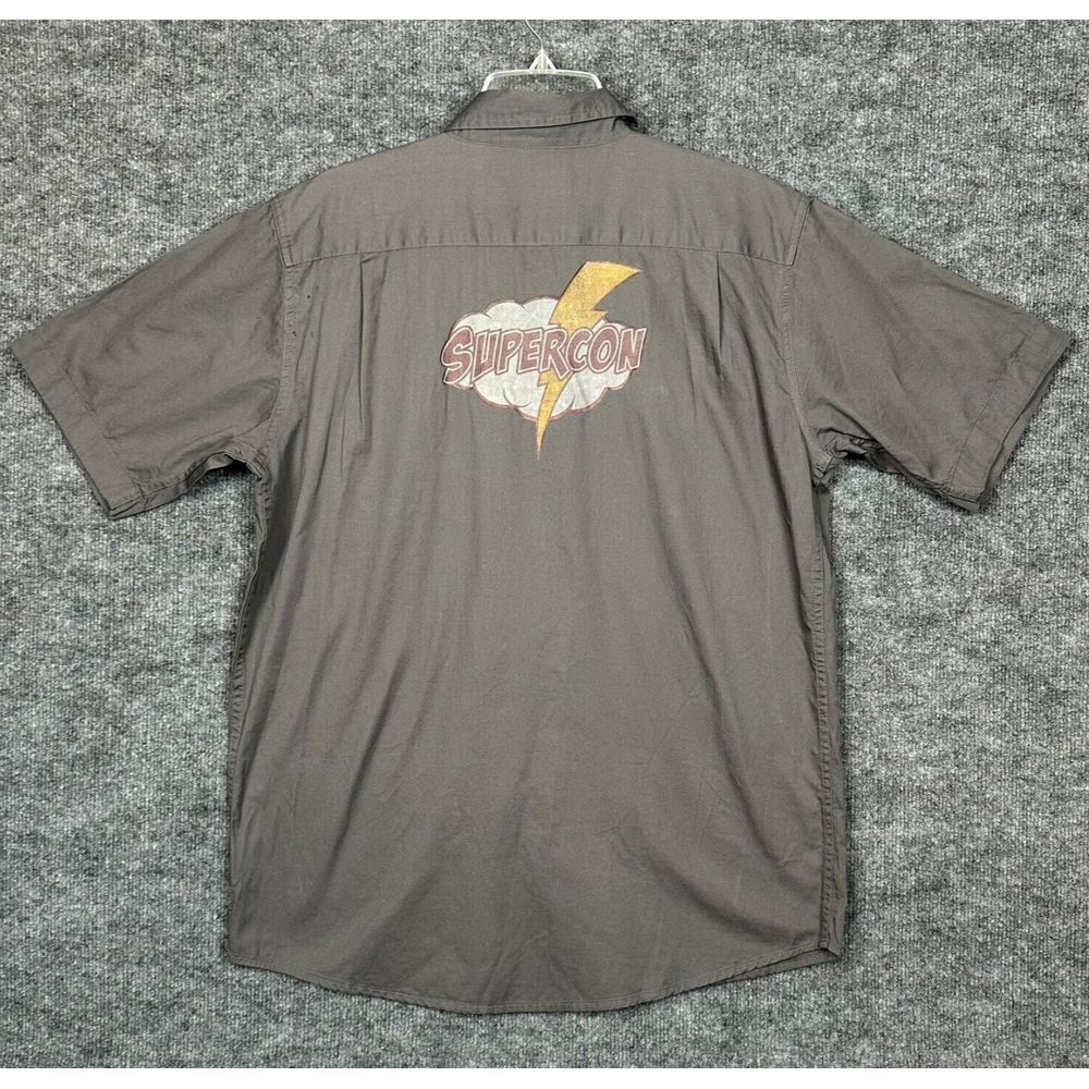 SUPERCON x Wrangler Shirt Mens M Gray Short Sleeve Button Up Comics Anime Gaming